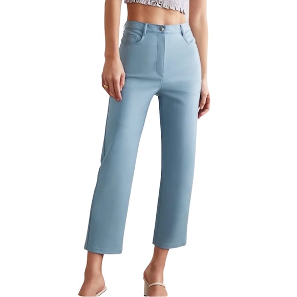 Wilfred Aritzia Melina High-waisted Cropped Vegan Leather Pants Light Blue 10 - Picture 1 of 13